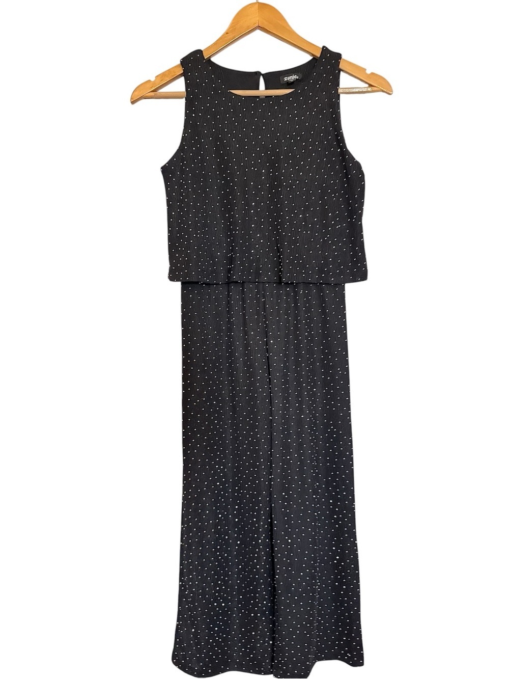 Zunie Girls' Dew Dot Popover Black Jumpsuit w/ Mini Rhine Stone  PolkaDots Sz 10